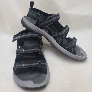 LL Bean Mohegan Sandals Size 13M Black & Grey 4 Adjustable Hook & Loop Straps